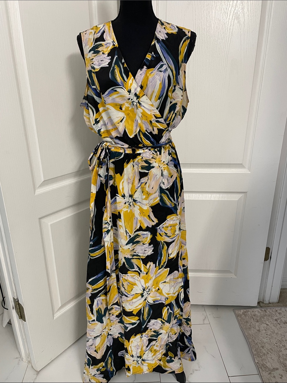 Amour Vert Silk wrap dress XL floral wedding party cruise evening